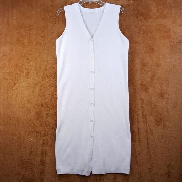 CYRUS Womens Sweater Medium White Tunic Vest Button Up Cardigan Duster Knit - Picture 1 of 7